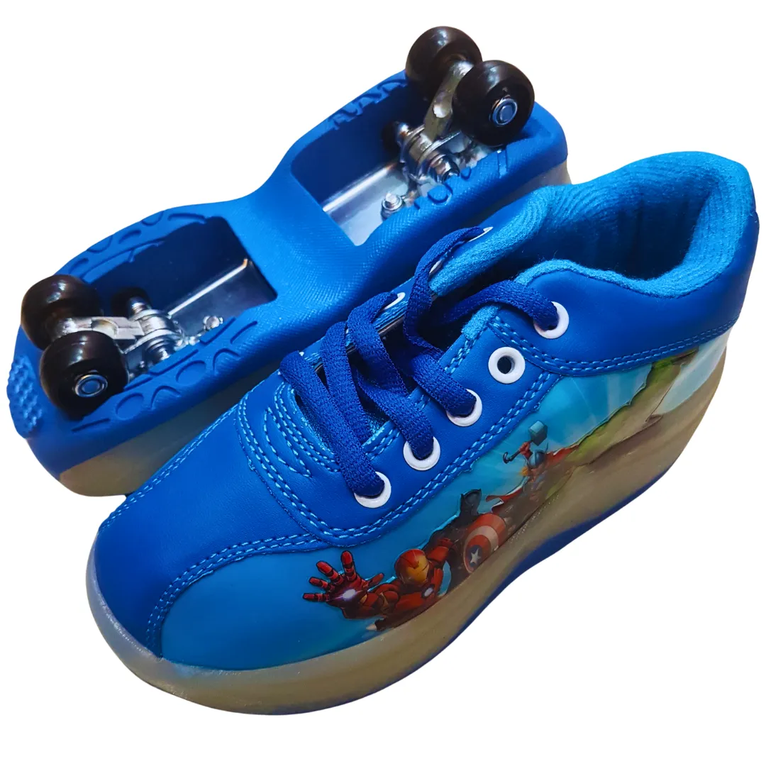 Kids' Avengers Blue Foldable Roller Skate Shoes - Sizes 28, 30, 32, 34, 36