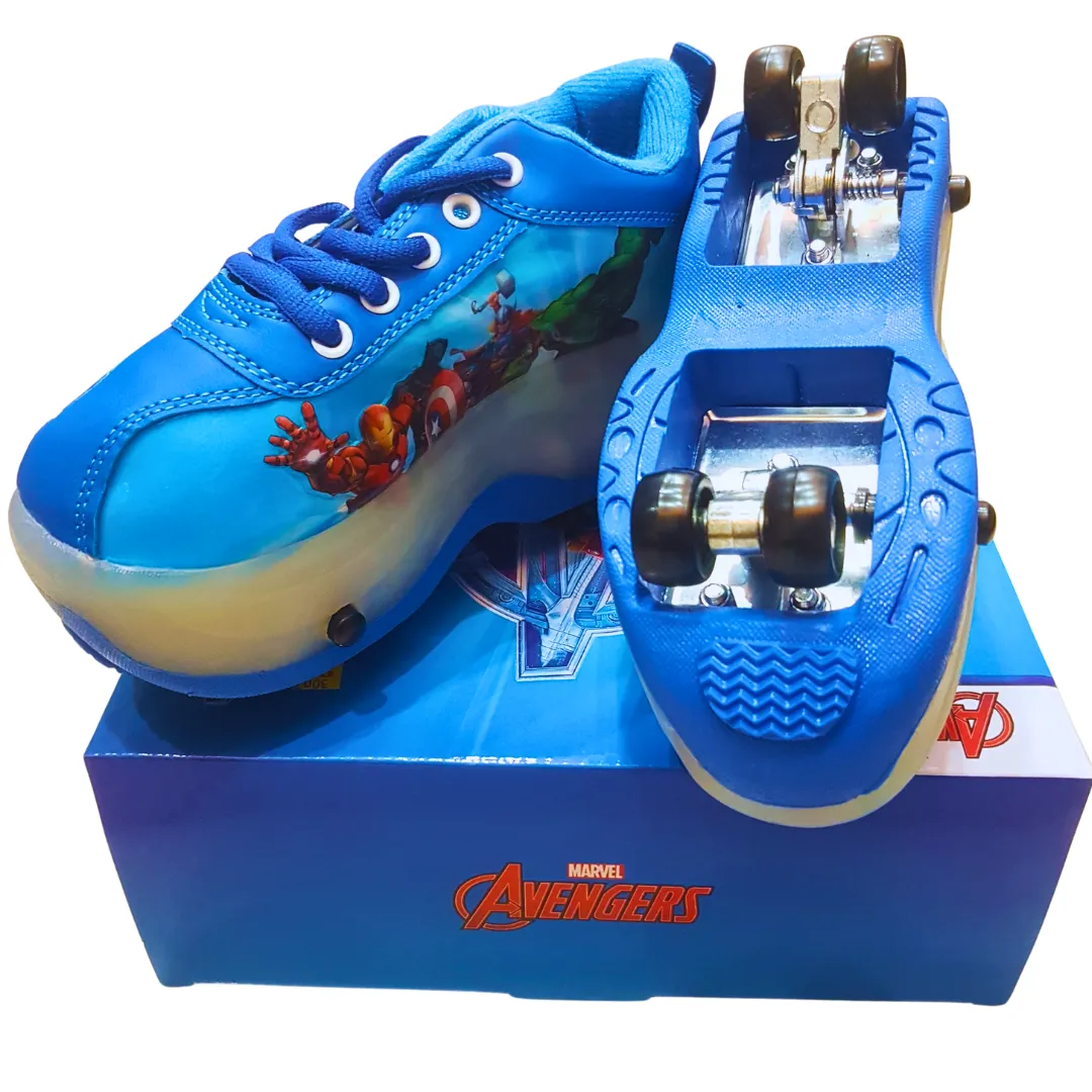Kids' Avengers Blue Foldable Roller Skate Shoes - Sizes 28, 30, 32, 34, 36