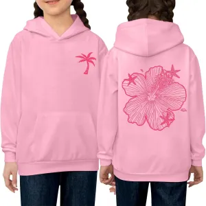 Kids Pink Pom Puff Fleece Hoodie With Graphic Logo Design - Sweatshirt for Boys and Girls, Toddler Pullover Long Sleeve Shirt, Winter Clothes