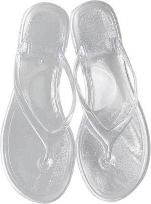 Ladies Summer Transparent Jelly Crystal Flat Bottom Toe Flip Flops Beach Sandal Slippers Womens Boot Slippers Size 6