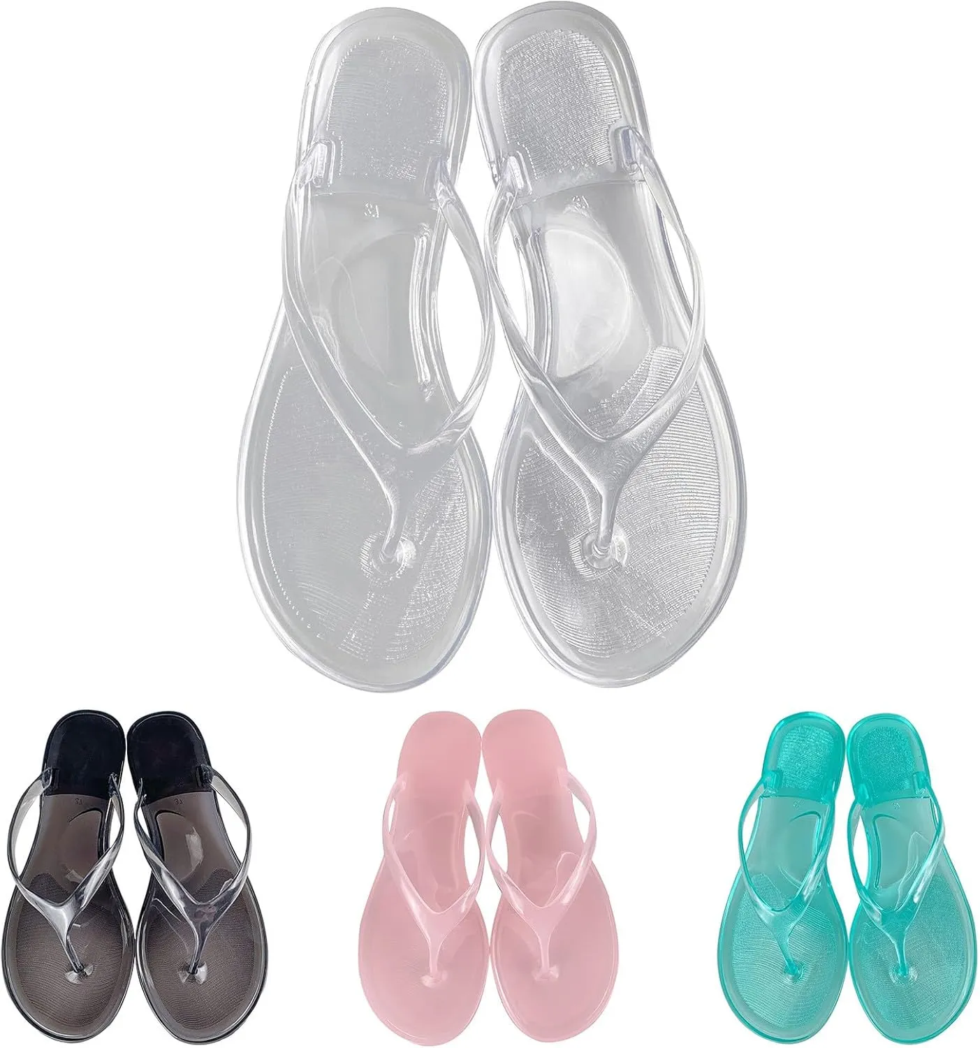 Ladies Summer Transparent Jelly Crystal Flat Bottom Toe Flip Flops Beach Sandal Slippers Womens Boot Slippers Size 6
