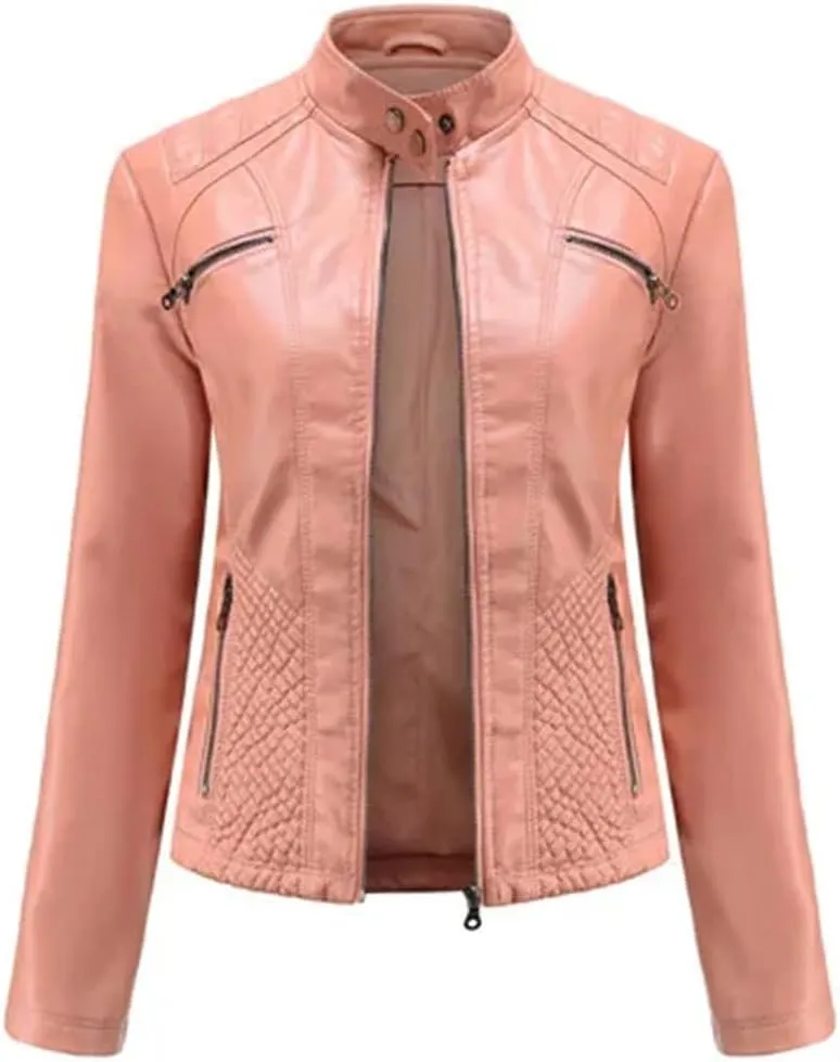 Leather Jacket Women Autumn Spring Moto Biker Zipper Jackets Faux Leather Casual Jacket