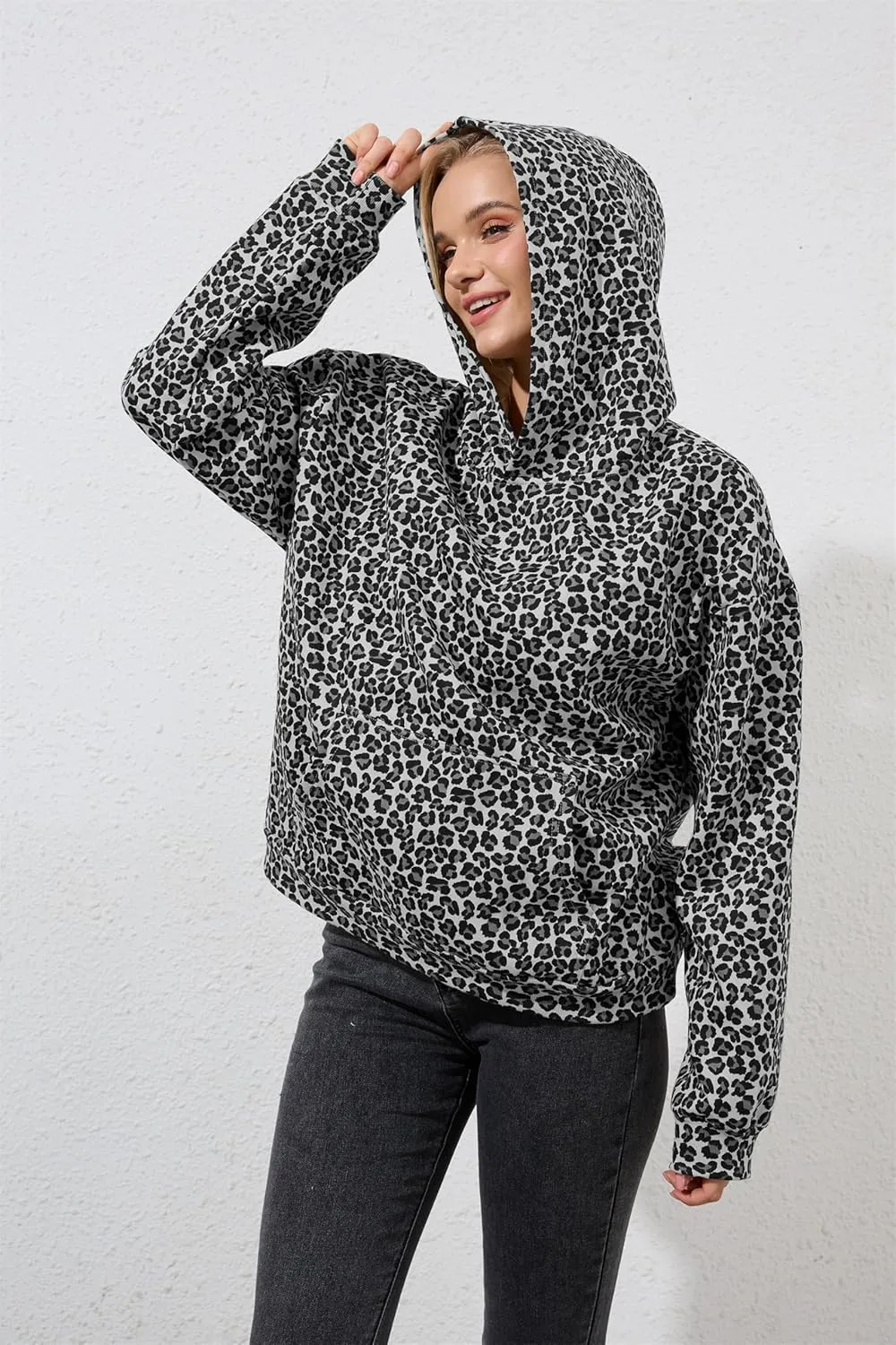 Leopard Print Oversized Hoodie for Men Women Cheetah Graphic Printed Hooded Sweatshirts Streetwear Pullover Hoodies