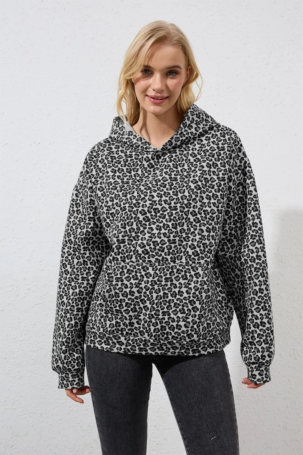 Leopard Print Oversized Hoodie for Men Women Cheetah Graphic Printed Hooded Sweatshirts Streetwear Pullover Hoodies