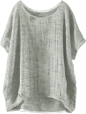 Linen Shirts for Women 2025 Summer Oversized Short Sleeve Tops Casual Loose Resort Wear Beach Vacation Blouses