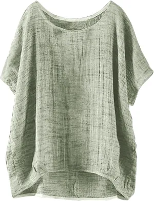 Linen Shirts for Women 2025 Summer Oversized Short Sleeve Tops Casual Loose Resort Wear Beach Vacation Blouses
