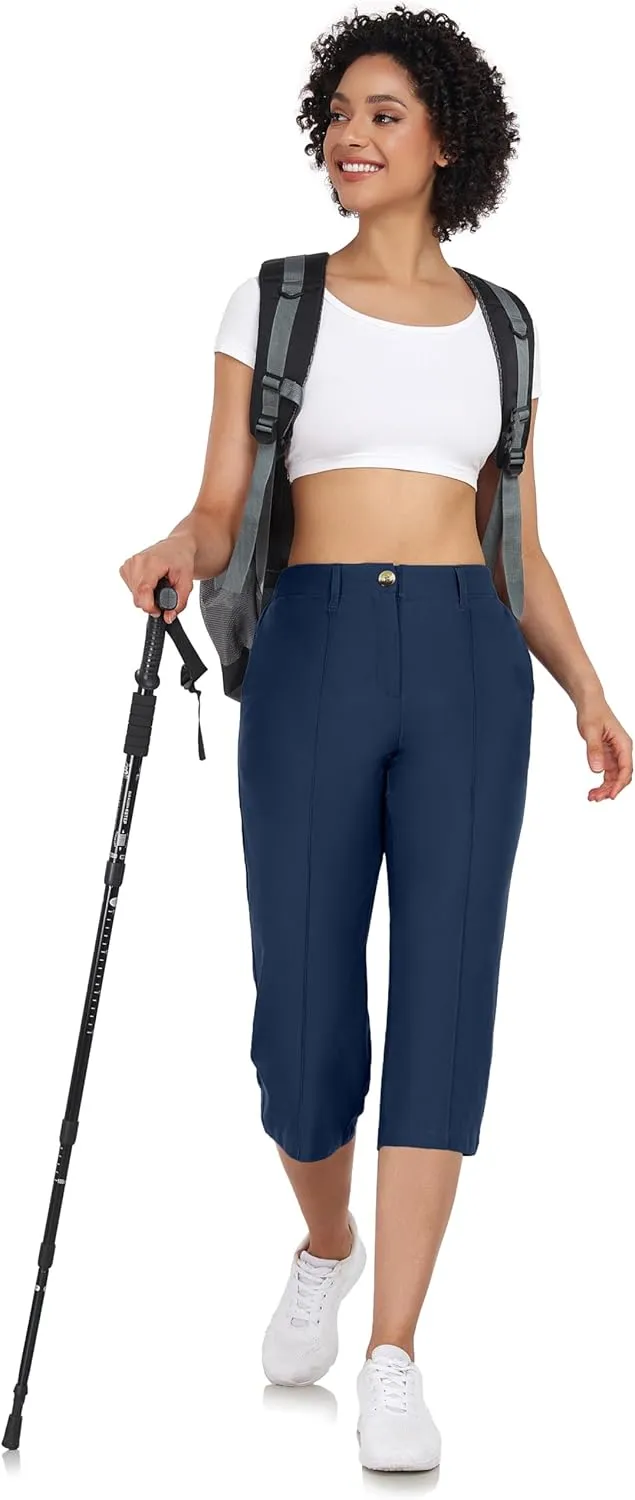 Little Donkey Andy Women's Capri Pants Straight Leg High Waisted Casual Pants with Pockets for Golf Hiking Travel