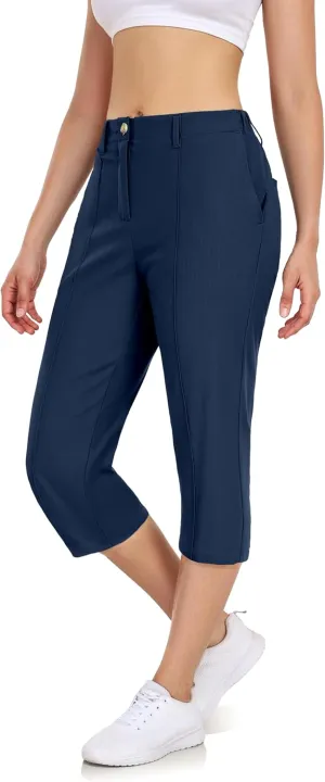 Little Donkey Andy Women's Capri Pants Straight Leg High Waisted Casual Pants with Pockets for Golf Hiking Travel