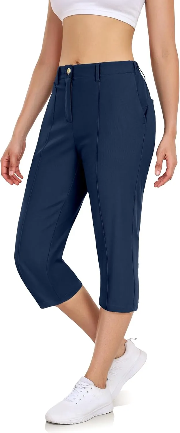 Little Donkey Andy Women's Capri Pants Straight Leg High Waisted Casual Pants with Pockets for Golf Hiking Travel