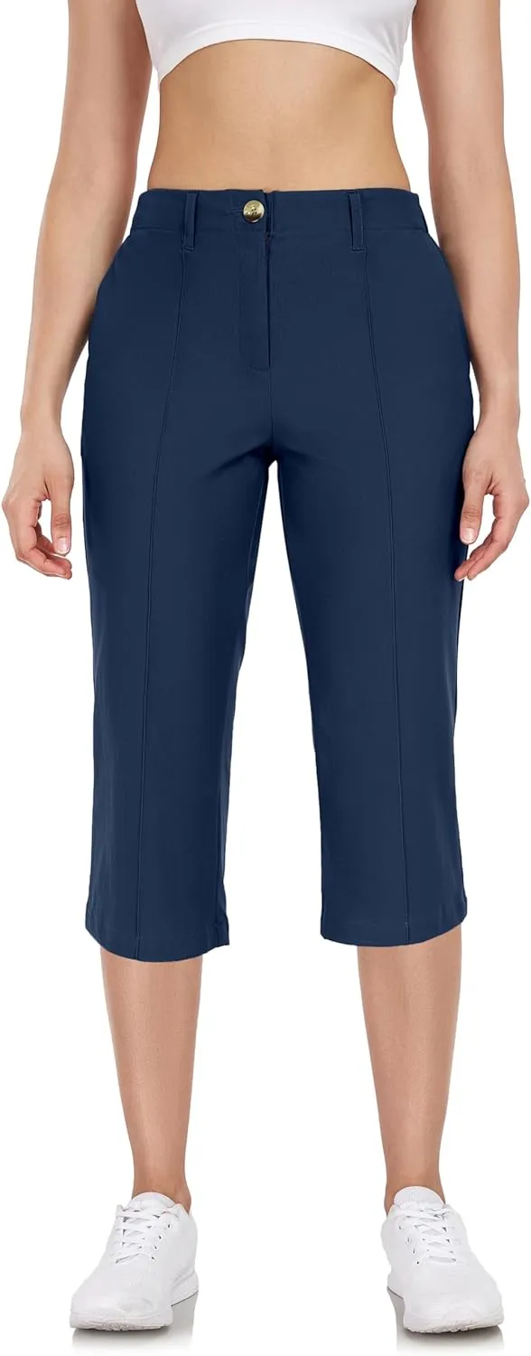 Little Donkey Andy Women's Capri Pants Straight Leg High Waisted Casual Pants with Pockets for Golf Hiking Travel