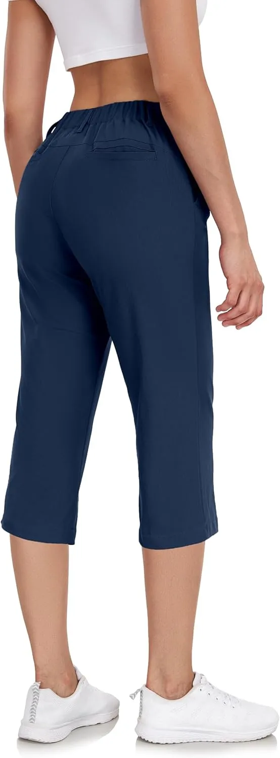 Little Donkey Andy Women's Capri Pants Straight Leg High Waisted Casual Pants with Pockets for Golf Hiking Travel