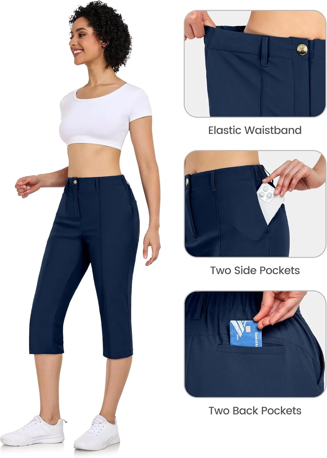 Little Donkey Andy Women's Capri Pants Straight Leg High Waisted Casual Pants with Pockets for Golf Hiking Travel