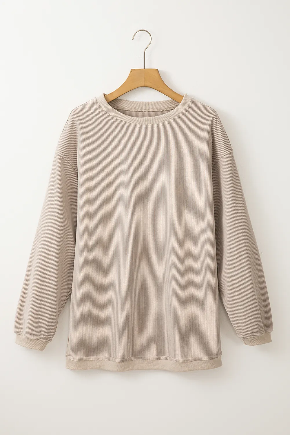 Long Sleeve Ribbed Corded Oversized Sweatshirt