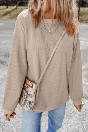 Long Sleeve Ribbed Corded Oversized Sweatshirt