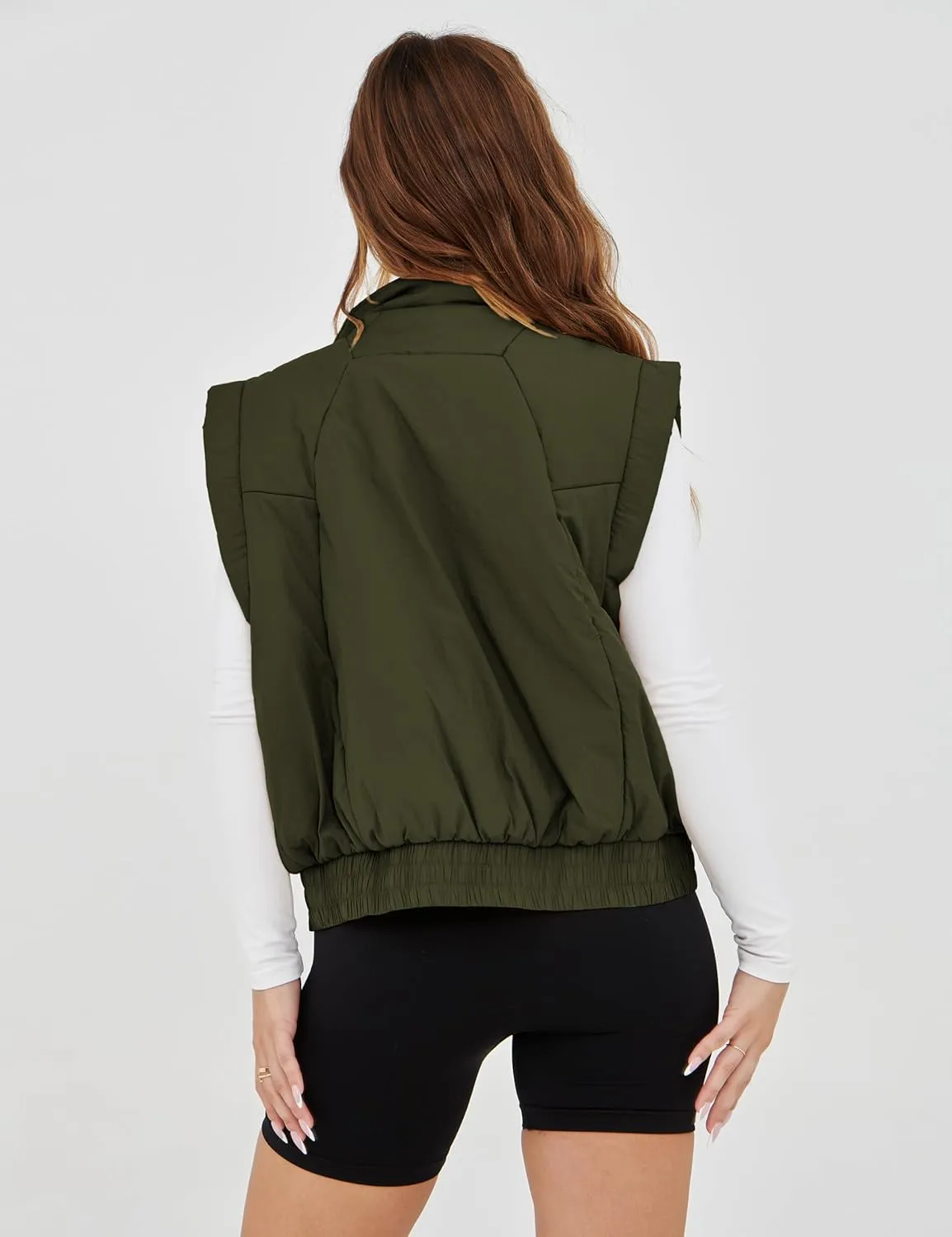 Lviefent Womens Puffer Vest Cropped Lightweight Button Down Quilted Vest Sleeveless Padded Gilet Coat with Pockets