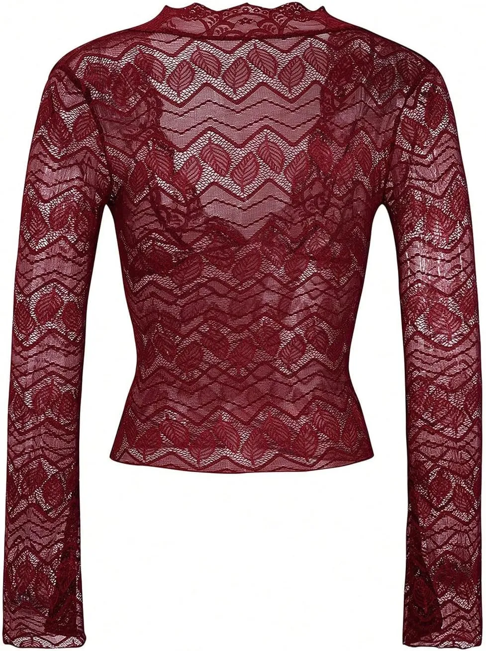 MakeMeChic Women's Lace Sheer Mesh Deep V Neck Bell Sleeve Crop Tops Party Tee Shirt