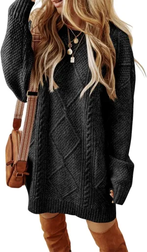 Melliflo Women's Cable Knit Sweater Dress - Parchment Loose Fit Drop Shoulder Dress for Fall & Winter