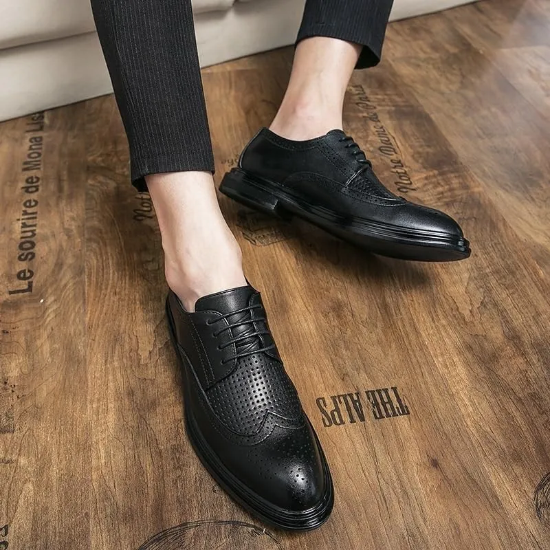 Men Dress Shoes, Handmade Brogues Style Paty Leather Wedding Shoes Men Flats Leather Oxfords Formal Shoes Loafers Party Flats