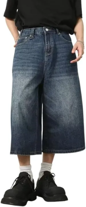 Mens Baggy Jeans Wide Leg Cropped Pants for Women High Waisted Hip Hop Summer Relaxed Fit Pants Emo Streetwear 