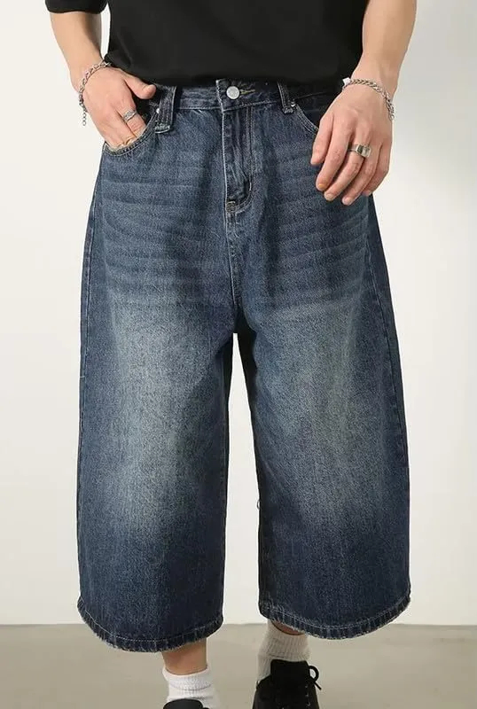 Mens Baggy Jeans Wide Leg Cropped Pants for Women High Waisted Hip Hop Summer Relaxed Fit Pants Emo Streetwear 