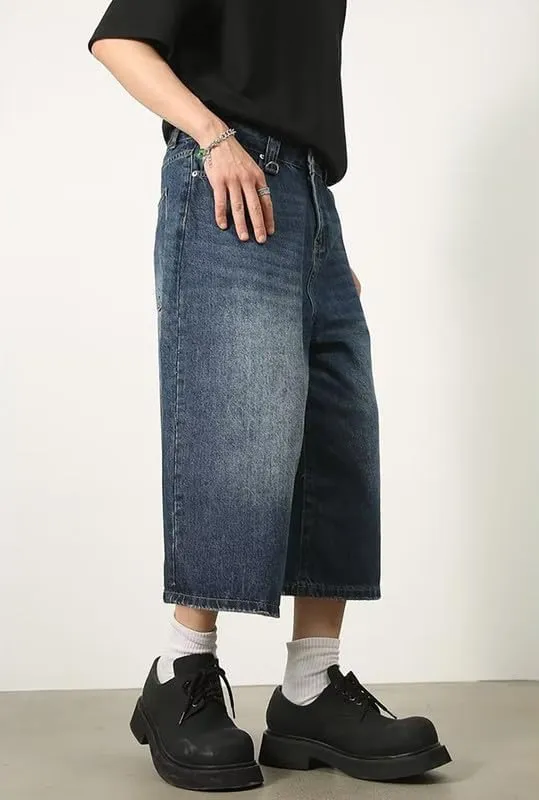 Mens Baggy Jeans Wide Leg Cropped Pants for Women High Waisted Hip Hop Summer Relaxed Fit Pants Emo Streetwear 