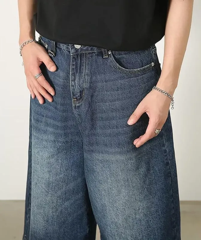 Mens Baggy Jeans Wide Leg Cropped Pants for Women High Waisted Hip Hop Summer Relaxed Fit Pants Emo Streetwear 