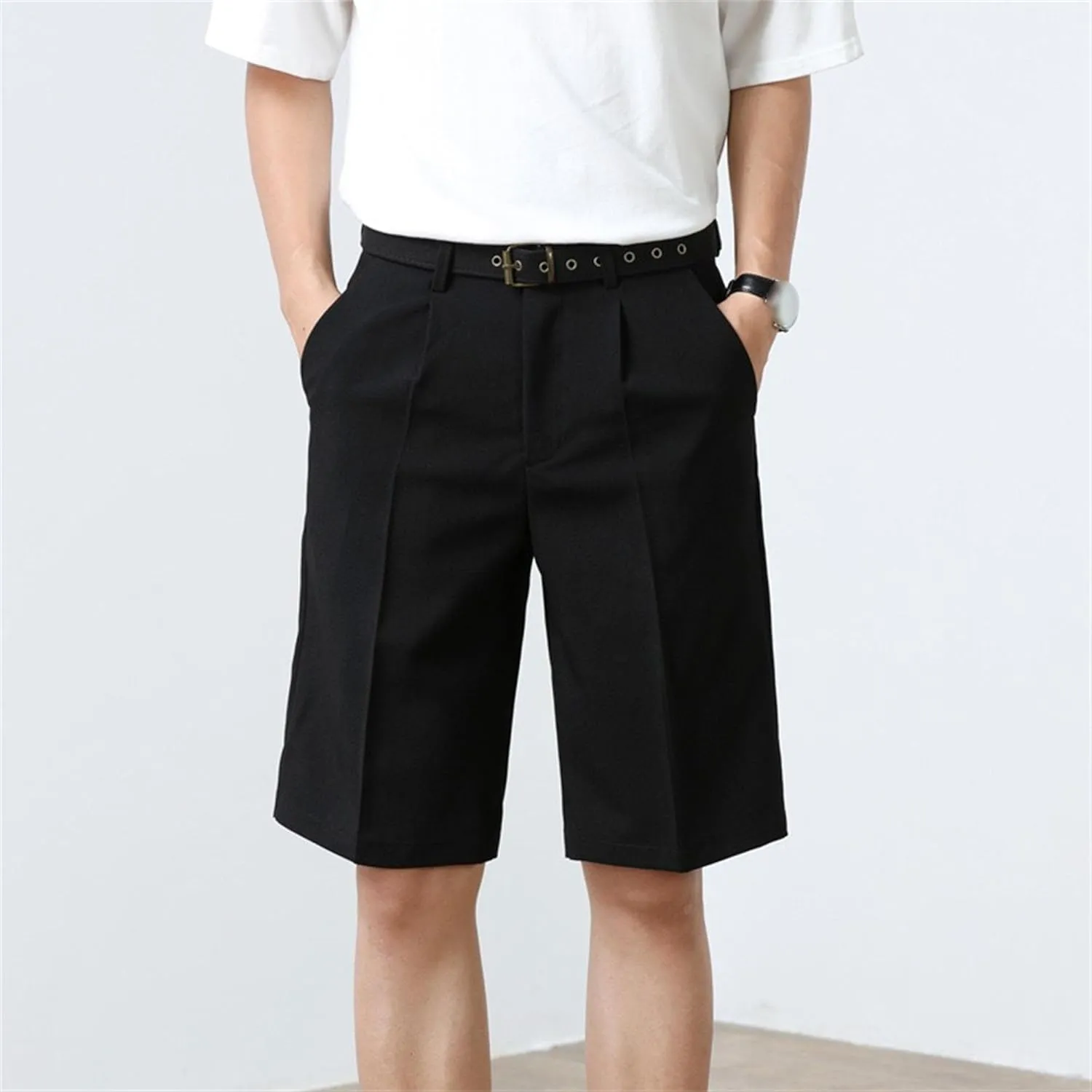 Men's Essential Business Suit Shorts Comfortable Trendy Outerwear Pants Daily Simple Thin Solid Color Short