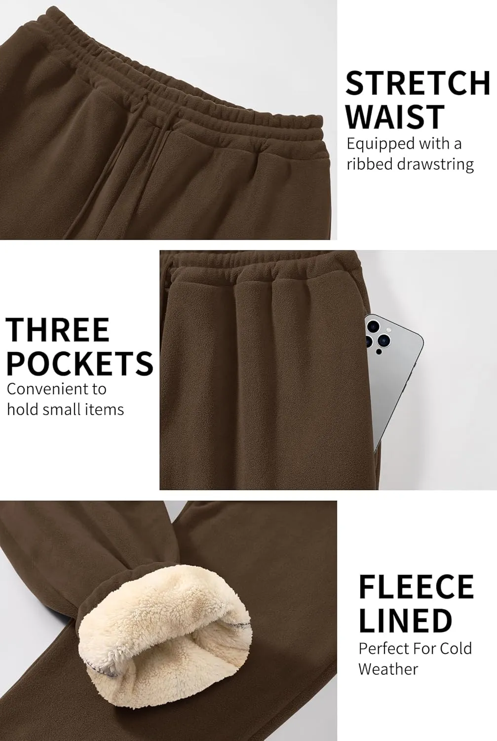 Men's Fleece Lined Sherpa Sweatpants Active Running Joggers with Pockets (S-2XL)