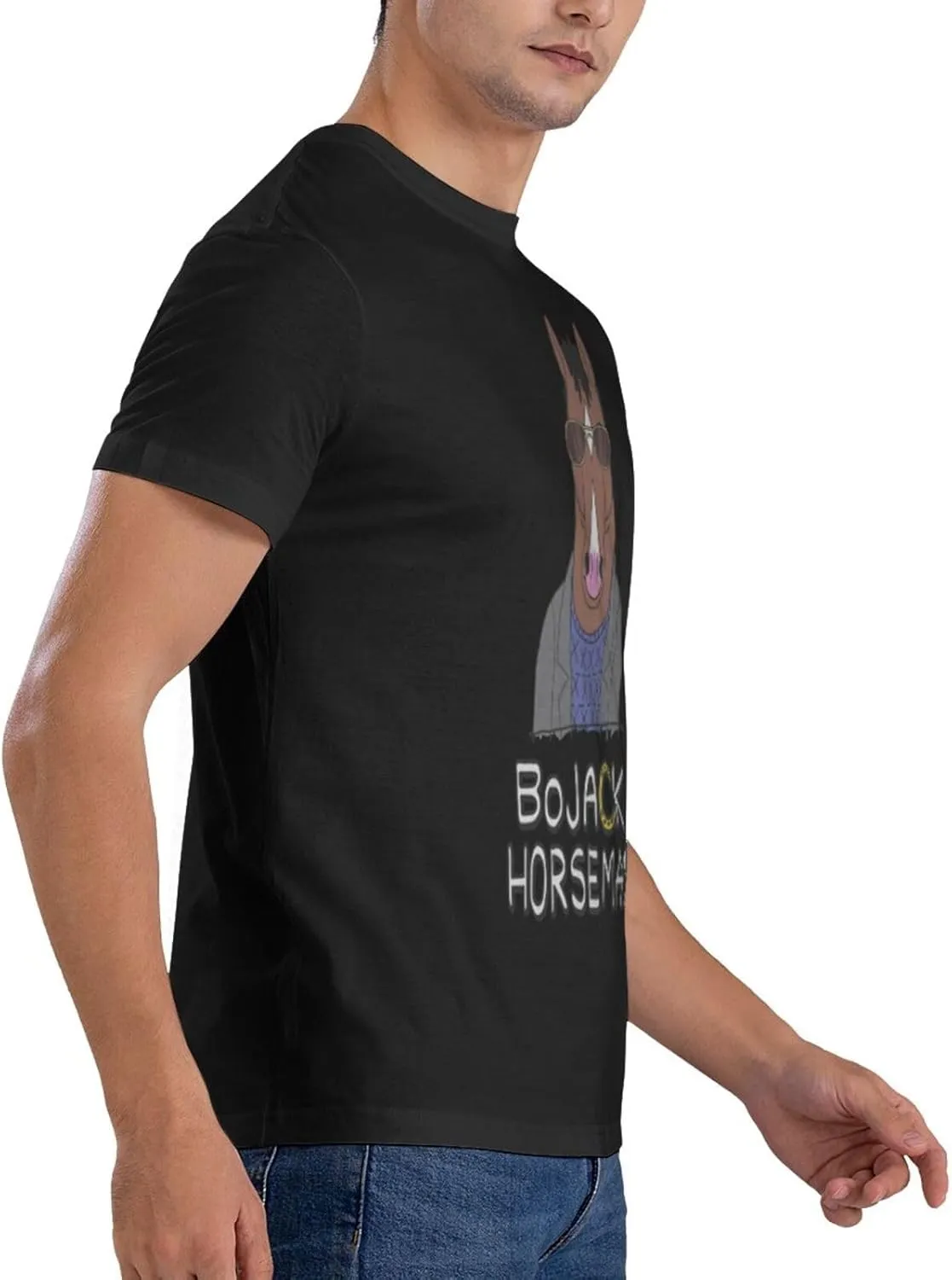 Men's T Shirt Cotton Graphic Short Sleeve Crew Neck Tee Shirts Casual Tops Black