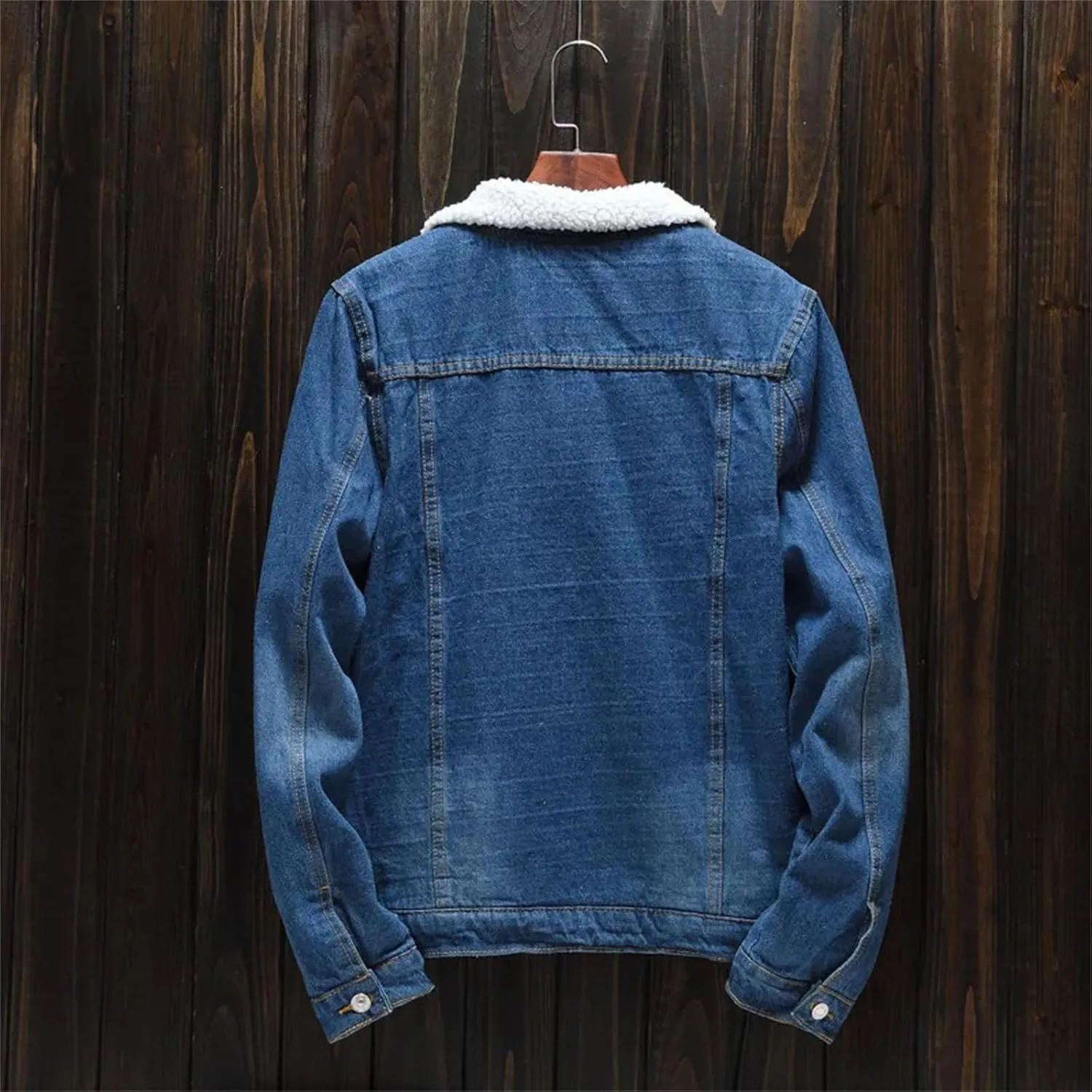Men's Trucker Denim Jacket Fur Lining Winter Vintage Warm Coat Cold Weather Outerwear Large Size