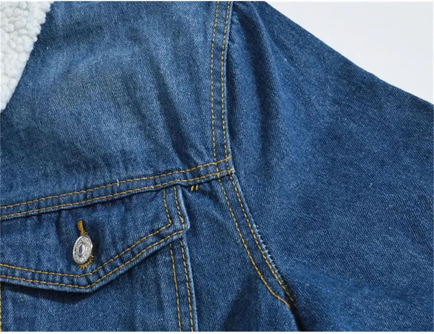 Men's Trucker Denim Jacket Fur Lining Winter Vintage Warm Coat Cold Weather Outerwear Large Size