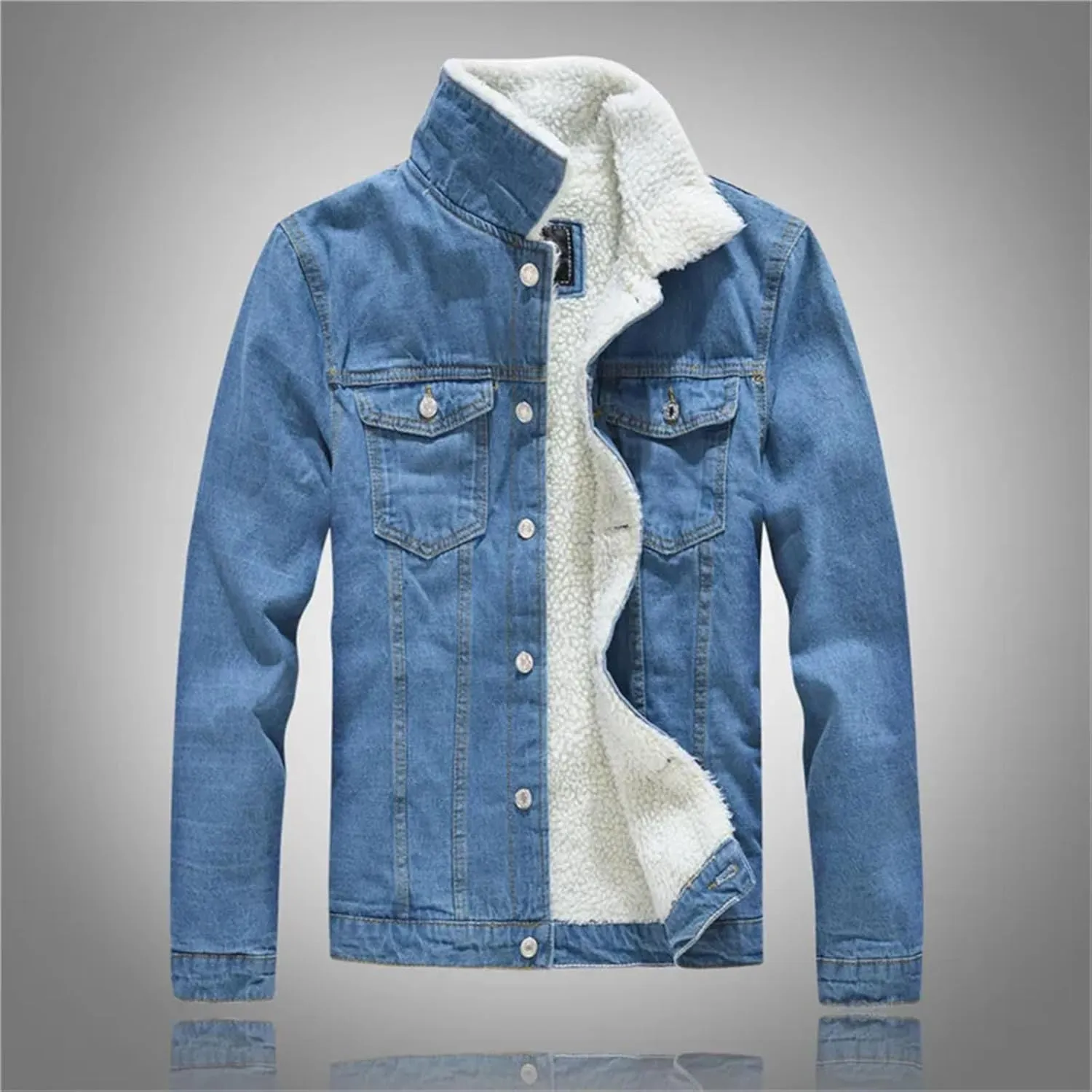 Men's Trucker Denim Jacket Fur Lining Winter Vintage Warm Coat Cold Weather Outerwear Large Size