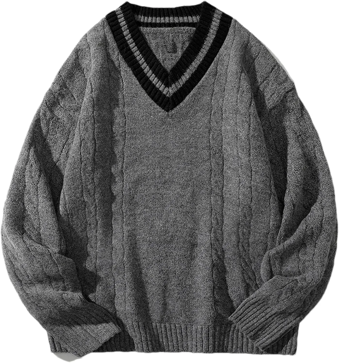 Men's V-Neck Sweater Autumn and Winter Solid Color Long-Sleeved Sweater Mens Sweaters Warm Jumper