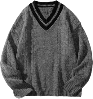 Men's V-Neck Sweater Autumn and Winter Solid Color Long-Sleeved Sweater Mens Sweaters Warm Jumper