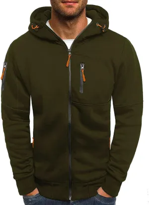 Mens Zip Up Hoodie Jacket Front Zip Pocket Long Sleeve Slim-fit Fall Lightweight Hooded Sweatshirt