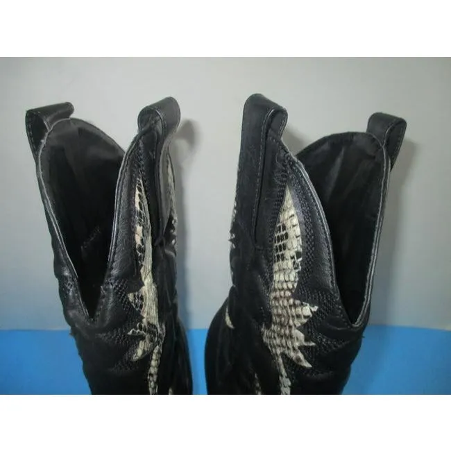 Mia Black And Cream Girl Laurene Taupe Lizard Motif Pull On Cowboy Bootsbooties Size Us