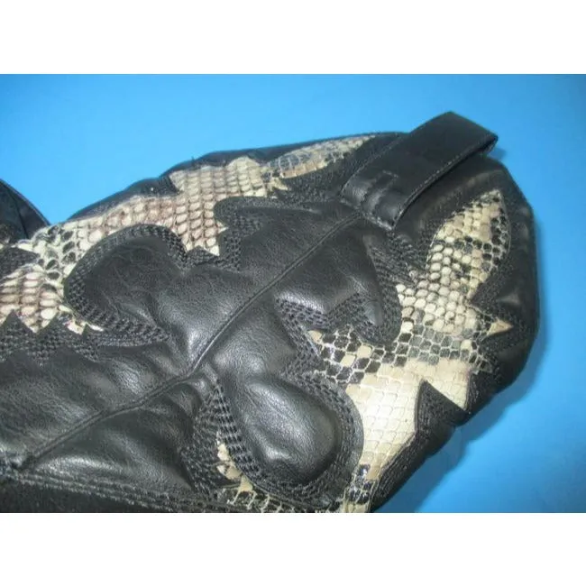 Mia Black And Cream Girl Laurene Taupe Lizard Motif Pull On Cowboy Bootsbooties Size Us