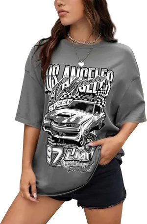 MISSACTIVER Women’s Oversized Graphic Print T-Shirt Cartoon Drop Shoulder Short Sleeve Casual Graphics Tee Shirt