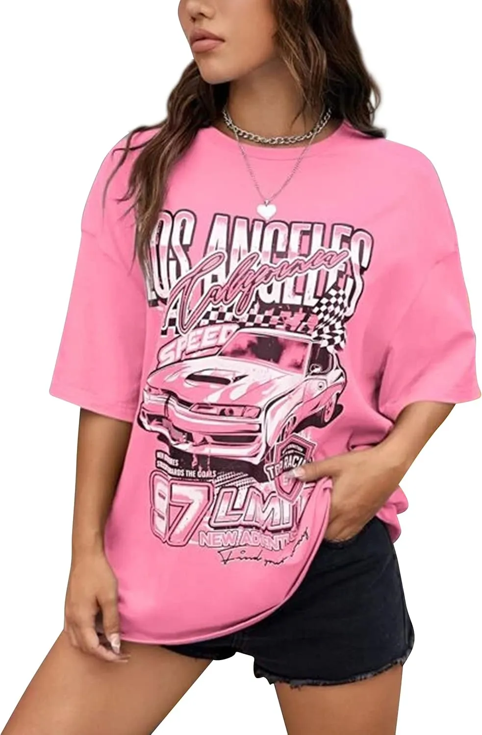 MISSACTIVER Women’s Oversized Graphic Print T-Shirt Cartoon Drop Shoulder Short Sleeve Casual Graphics Tee Shirt