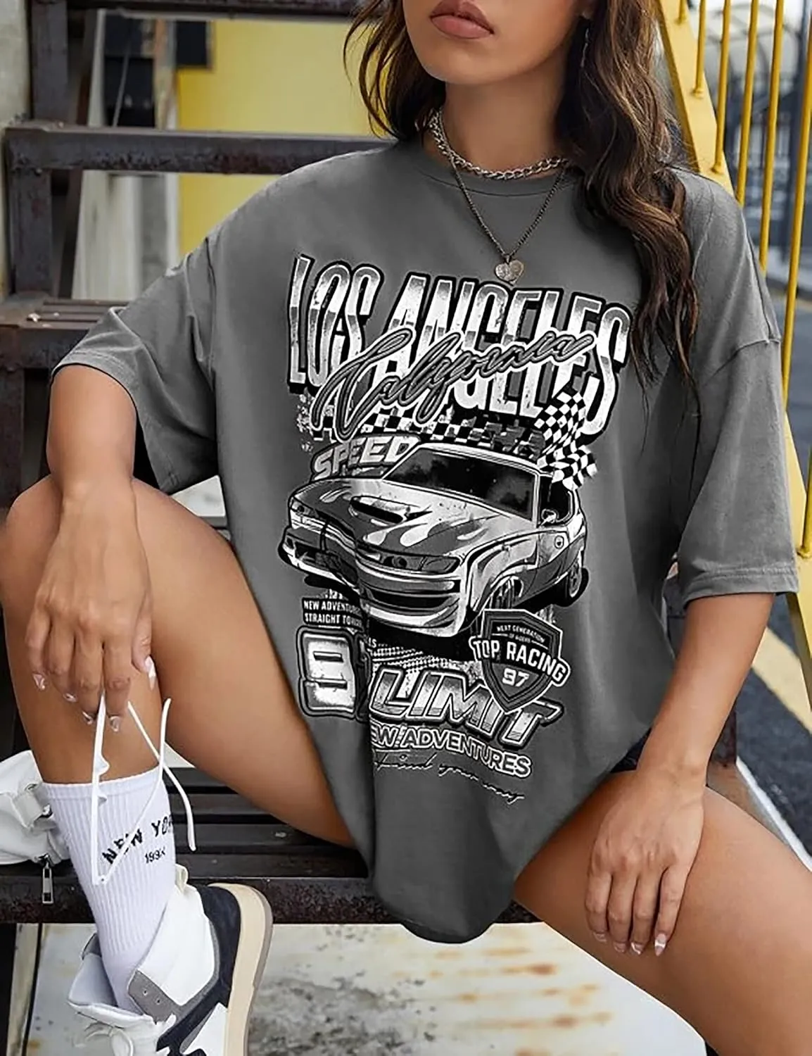 MISSACTIVER Women’s Oversized Graphic Print T-Shirt Cartoon Drop Shoulder Short Sleeve Casual Graphics Tee Shirt