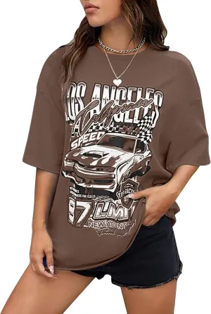 MISSACTIVER Womens Oversized Graphic Print T-Shirt Cartoon Drop Shoulder Short Sleeve Casual Graphics Tee Shirt