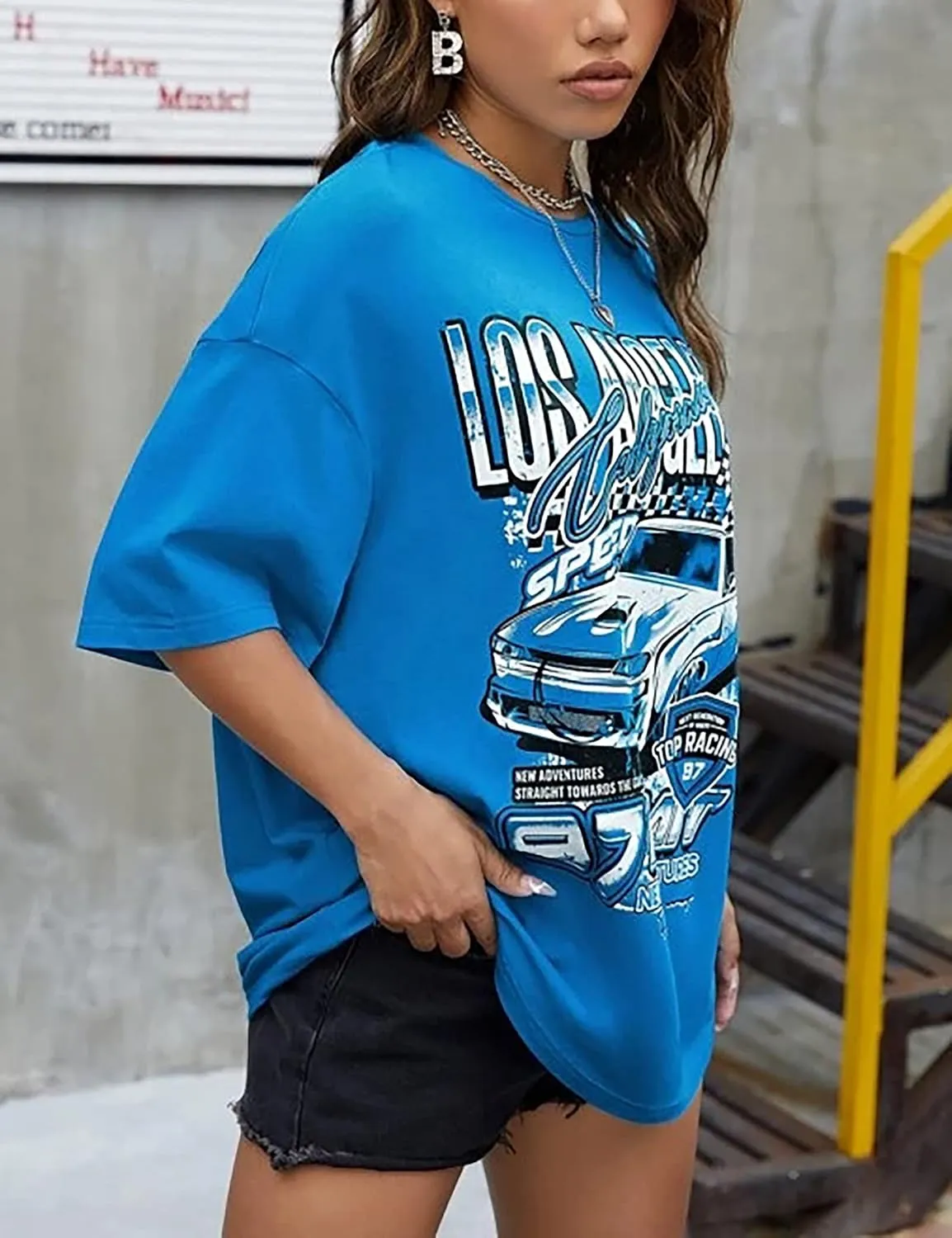 MISSACTIVER Womens Oversized Graphic Print T-Shirt Cartoon Drop Shoulder Short Sleeve Casual Graphics Tee Shirt