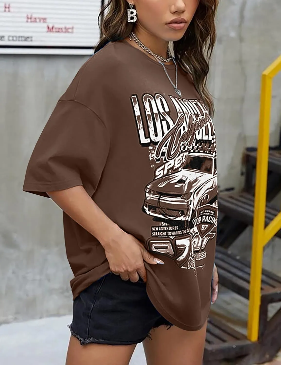 MISSACTIVER Womens Oversized Graphic Print T-Shirt Cartoon Drop Shoulder Short Sleeve Casual Graphics Tee Shirt