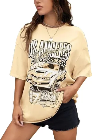 MISSACTIVER Womens Oversized Graphic Print T-Shirt Cartoon Drop Shoulder Short Sleeve Casual Graphics Tee Shirt