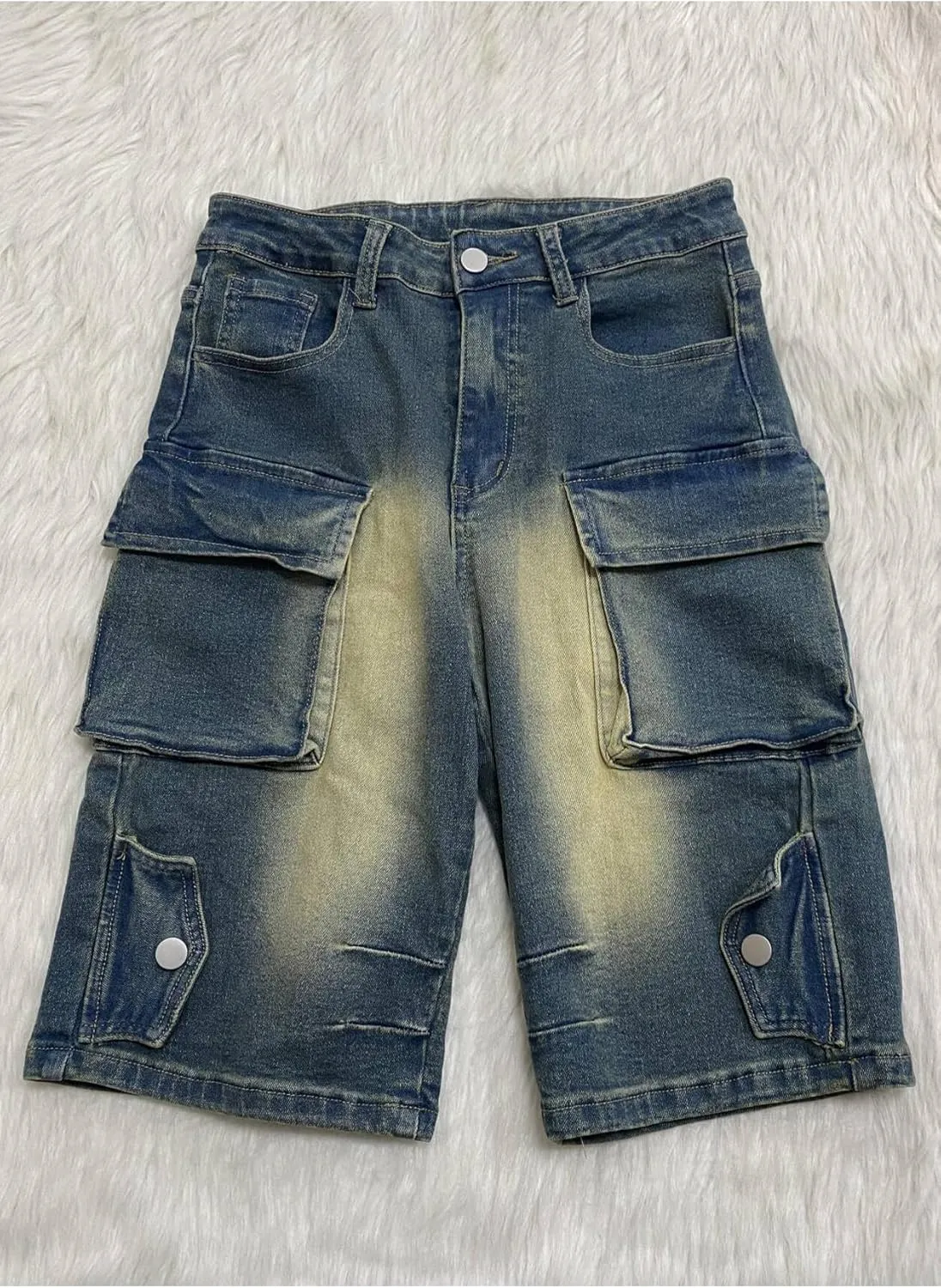 NRTHYE Women Denim Shorts High Waisted Straight Leg Casual Cargo Jean Shorts with Pockets