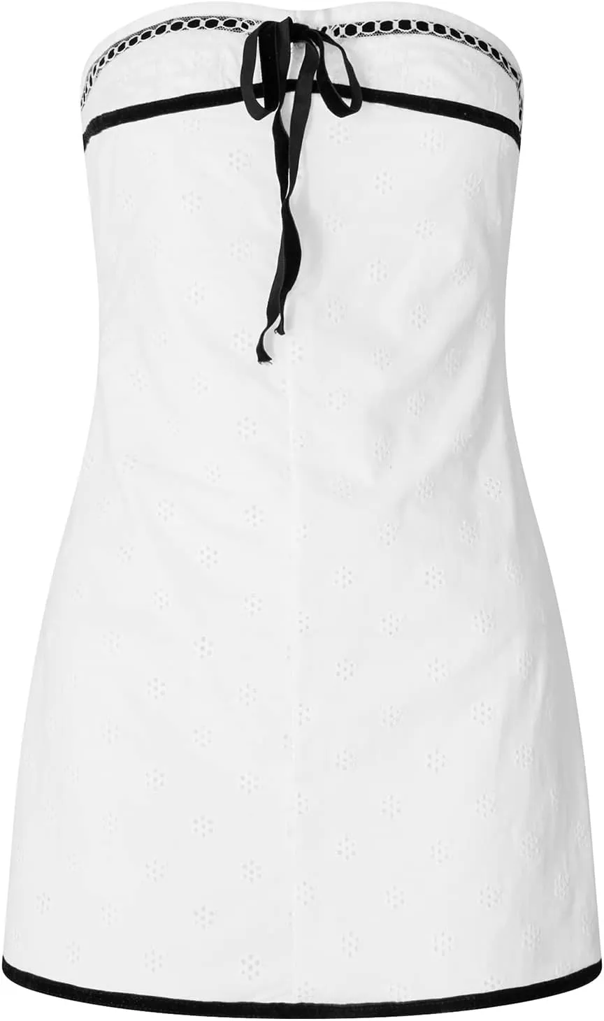NUFIWI Women Y2k Off Shoulder Mini Dress Strapless Floral Printed Tube Dress Bodycon Backless Short Party Dress