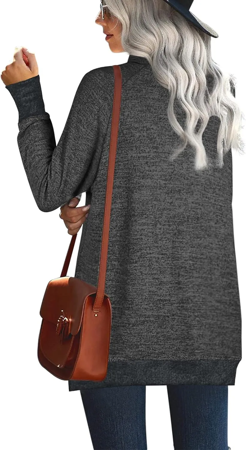 OFEEFAN Women's Turtle Neck Sweatshirts High Low Hem Side Slit