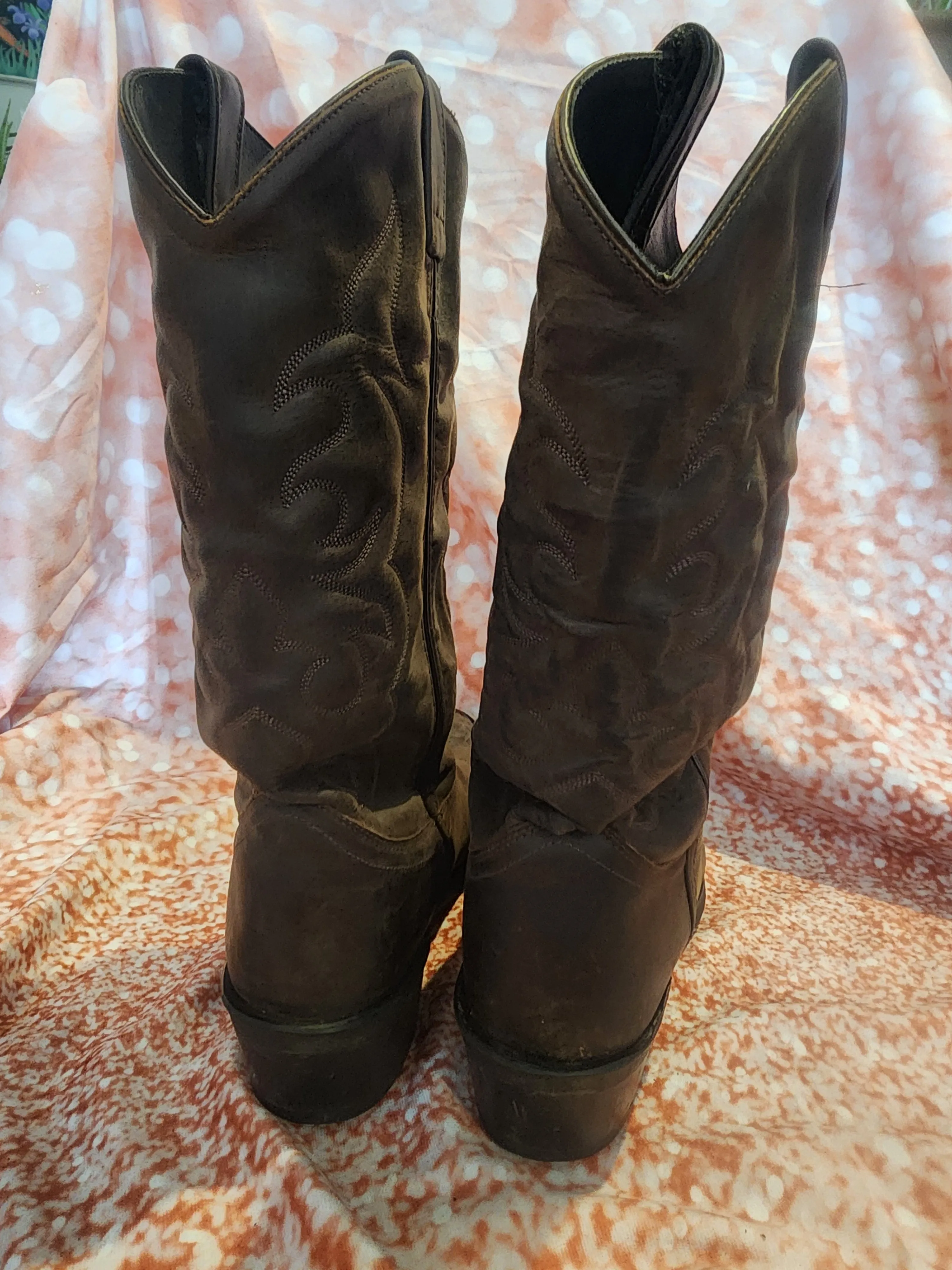 Old West Men' Brown Leather Western Cowboy Boots, Size 11.5 D,
