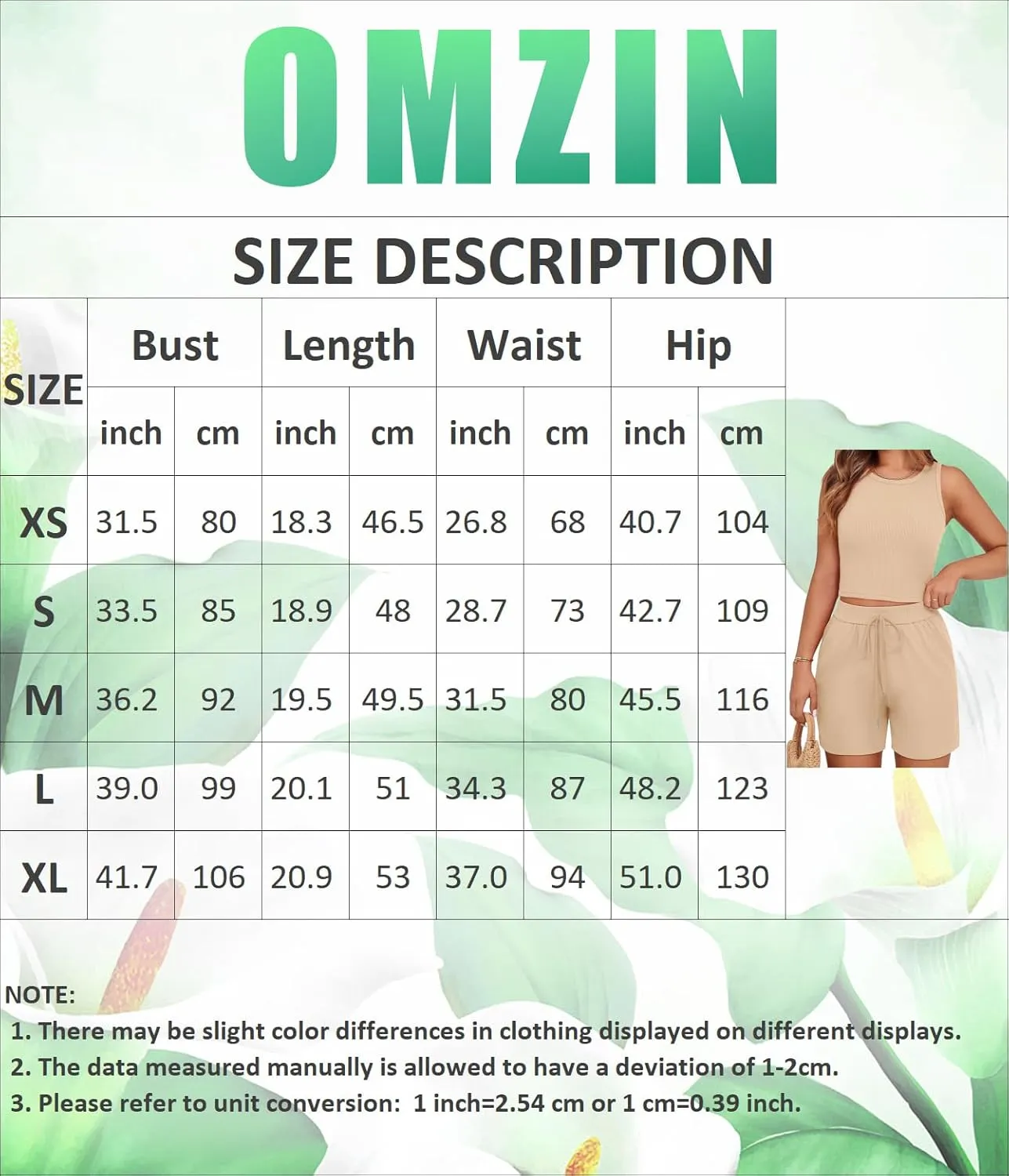 OMZIN Women Holiday Casual 2 Piece Set Crew Neck Tight Vest and Drawstring Waist Soft Shorts