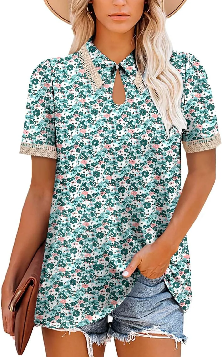 onlypuff Women's Polo Shirts Lapel Collar Short Sleeve Golf Blouse Summer Dressy Casual Tunic Tops